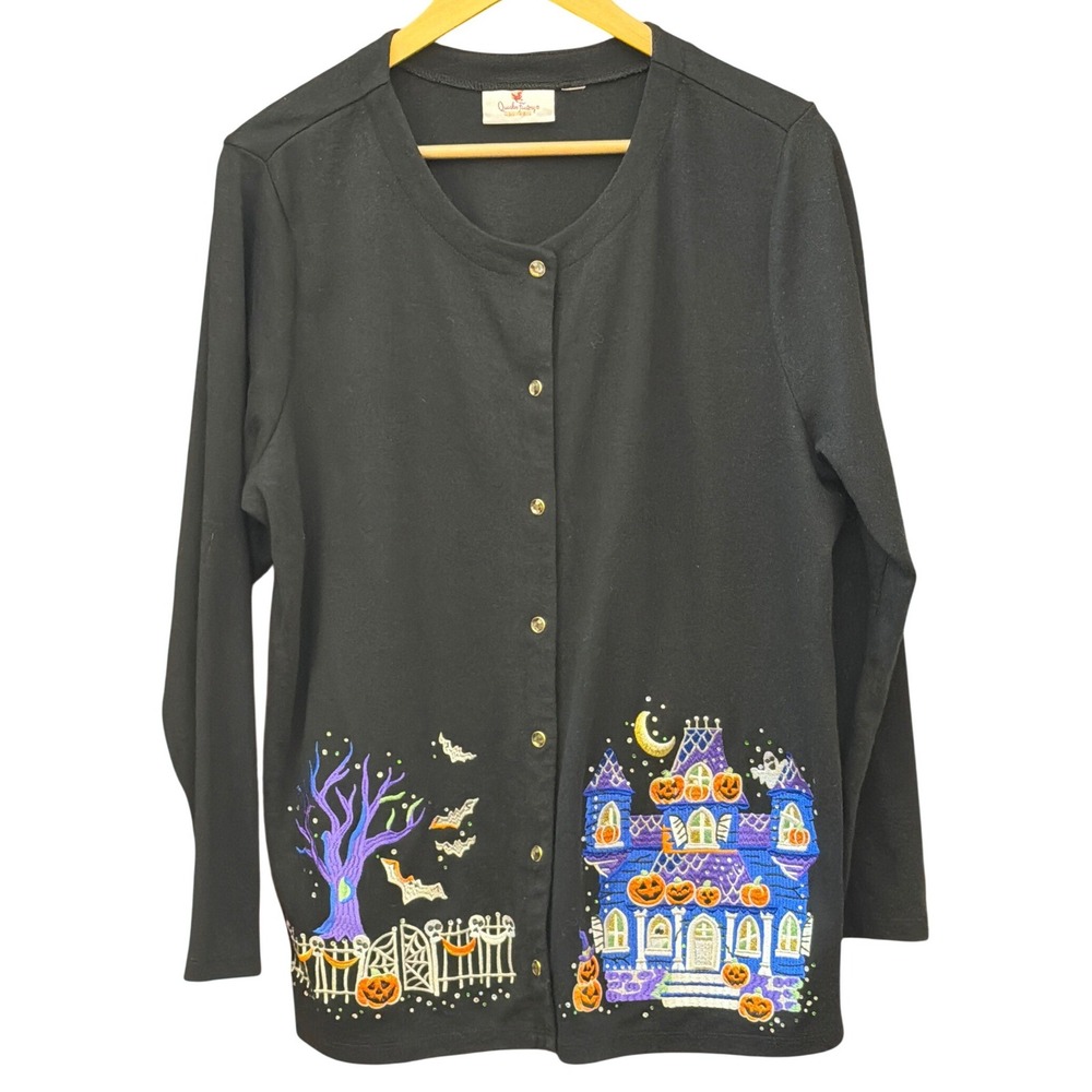 Vintage Quacker Factory Halloween Cardigan Spooky Whimsigoth Kitschy Festive